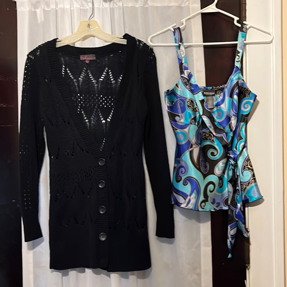Lightly worn black cardigan paired w/Bisou Bisou camisole both in posh closet